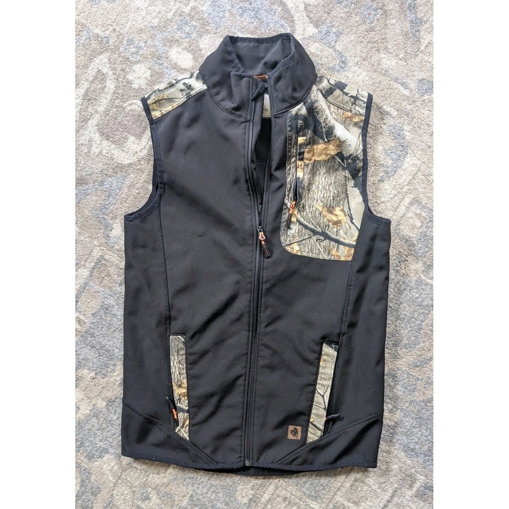 Legendary Whitetails Vest Mens Sm Black Camo Full Zip Hunting Softshell Fleece